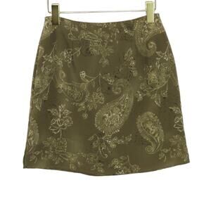 90s Vintage Compagnie Internationale Express Olive Green Paisley Mini Skirt 27"